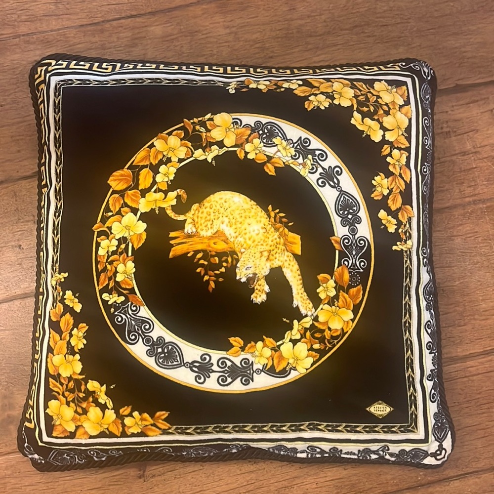 Elegant VERSACE Black and Gold Decorative Pillow